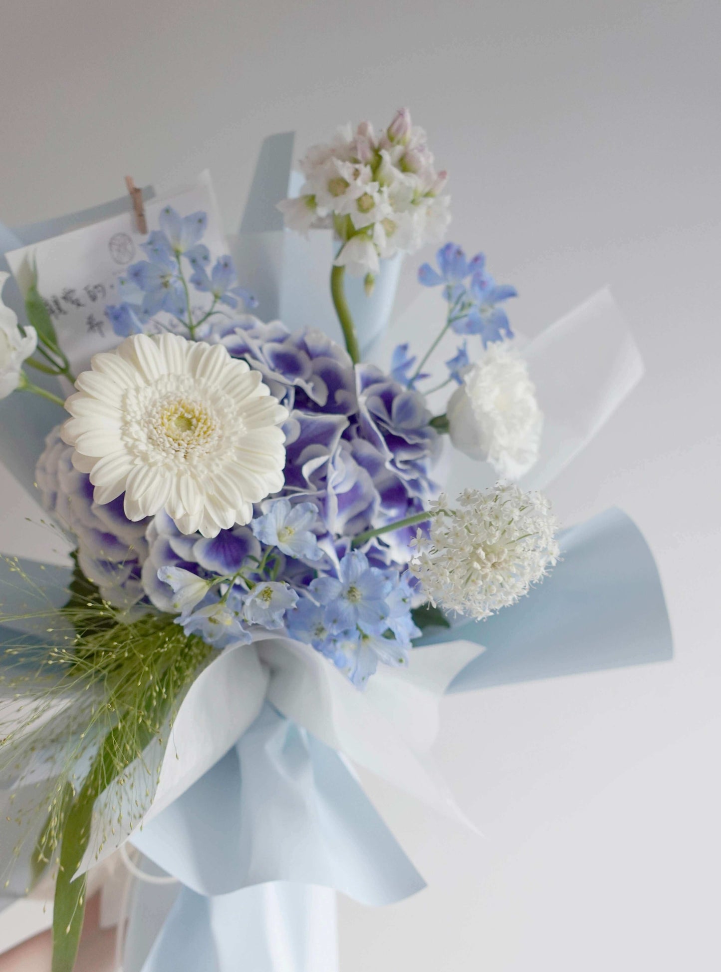 White and Blue Blossom Flowers bouquet 